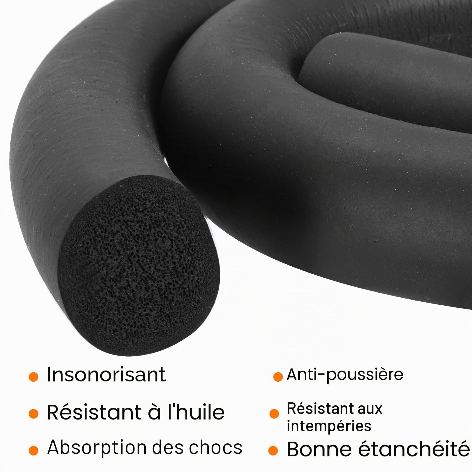 sourcing map Joint d'étanchéité en caoutchouc mousse EPDM rond 30 mm de diamètre x 1 m de long pour réduire le bruit, les chocs et la friction
