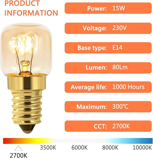 Caldarax 3 Stück Backofenlampe T22 E14 Dimmbar, 2700K Warmweiß, Backofen Lampe Bis 300°C Hitzebeständiges, 80LM, E14 Edison Glühbirne, Für zu Salzlampe, Backöfen, Kühlschränke, Mikrowellen - 3
