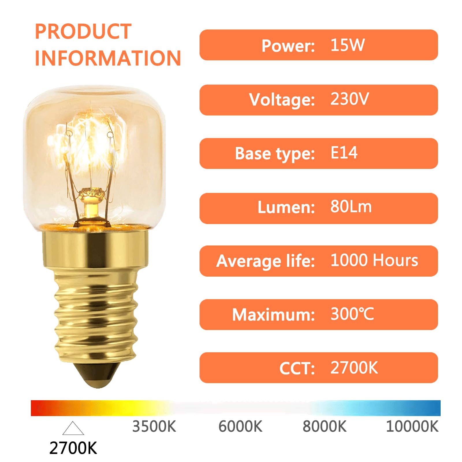 Lot De 5 Ampoules Four/Micro-ondes E14 - 15W 2700K Blanc Chaud - Résiste Jusqu'à 300°C - Dimmable