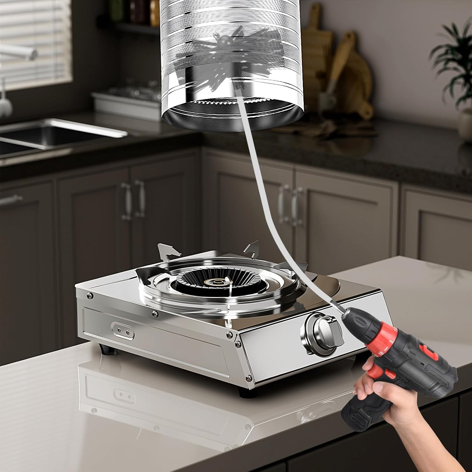 Chimney Cleaning Brush Set with 23 Flexible 410cm Rods, 2 Six-inch Brush Heads, and Dryer Vent Duct Cleaner Kit for Stove and Fireplace Maintenance