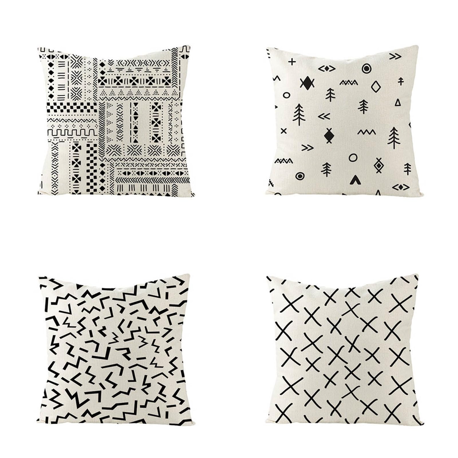 Housses de coussin 55x55cm géométrie lot de 4 en lin pour décoration canapé salon