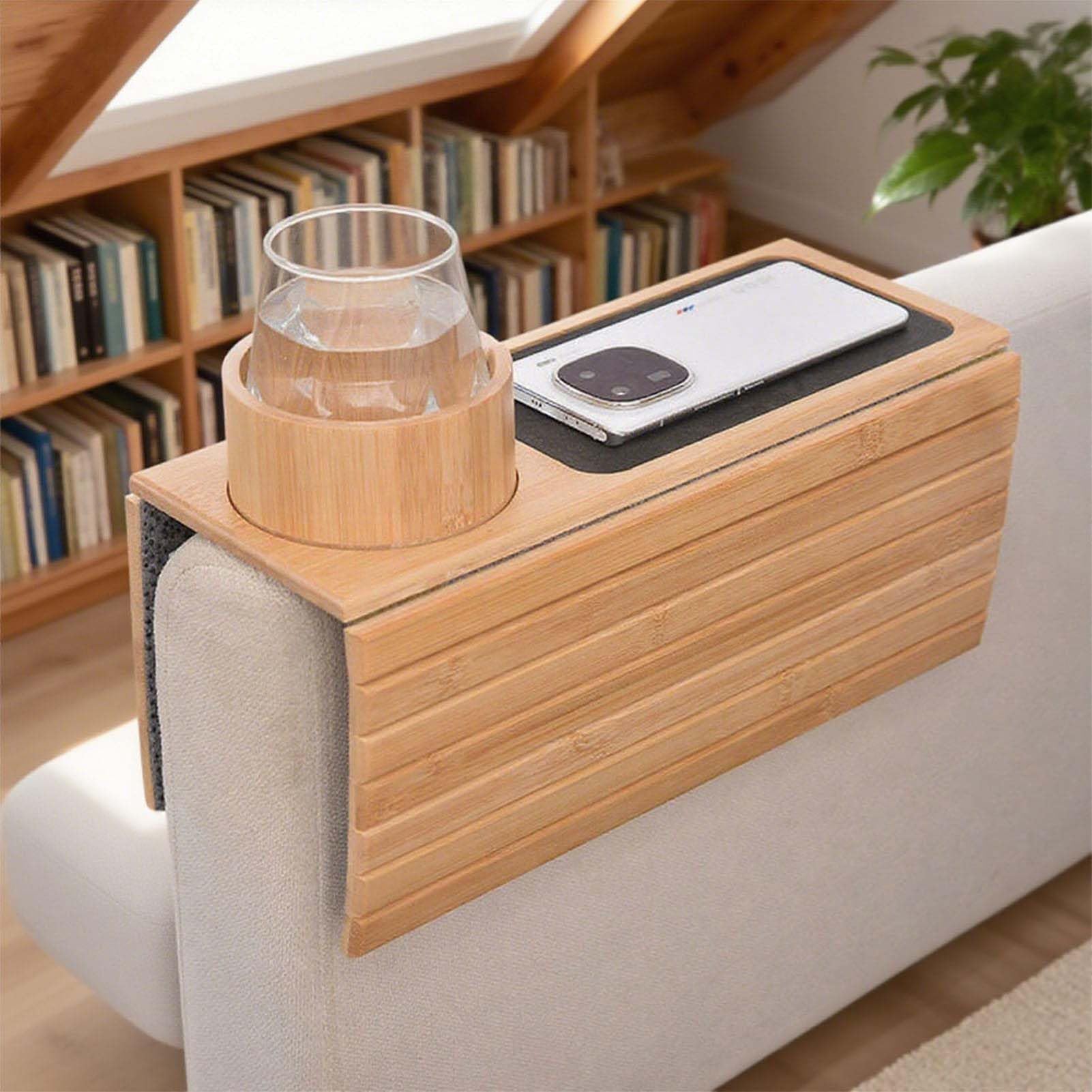 Prettiee Foldable Bamboo Tray with Cup Holder Non Slip Design for Sofa Recliner or Loveseat – Versatile Serving Tray for Home Kitchen and Outdoor Use (Style 2 41 * 34cm)