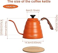 Vista 9 de Hervidor de cuello de cisne con termómetro para verter sobre café y té, 42 onzas líquidas, acero inoxidable de alta calidad, control de temperatura