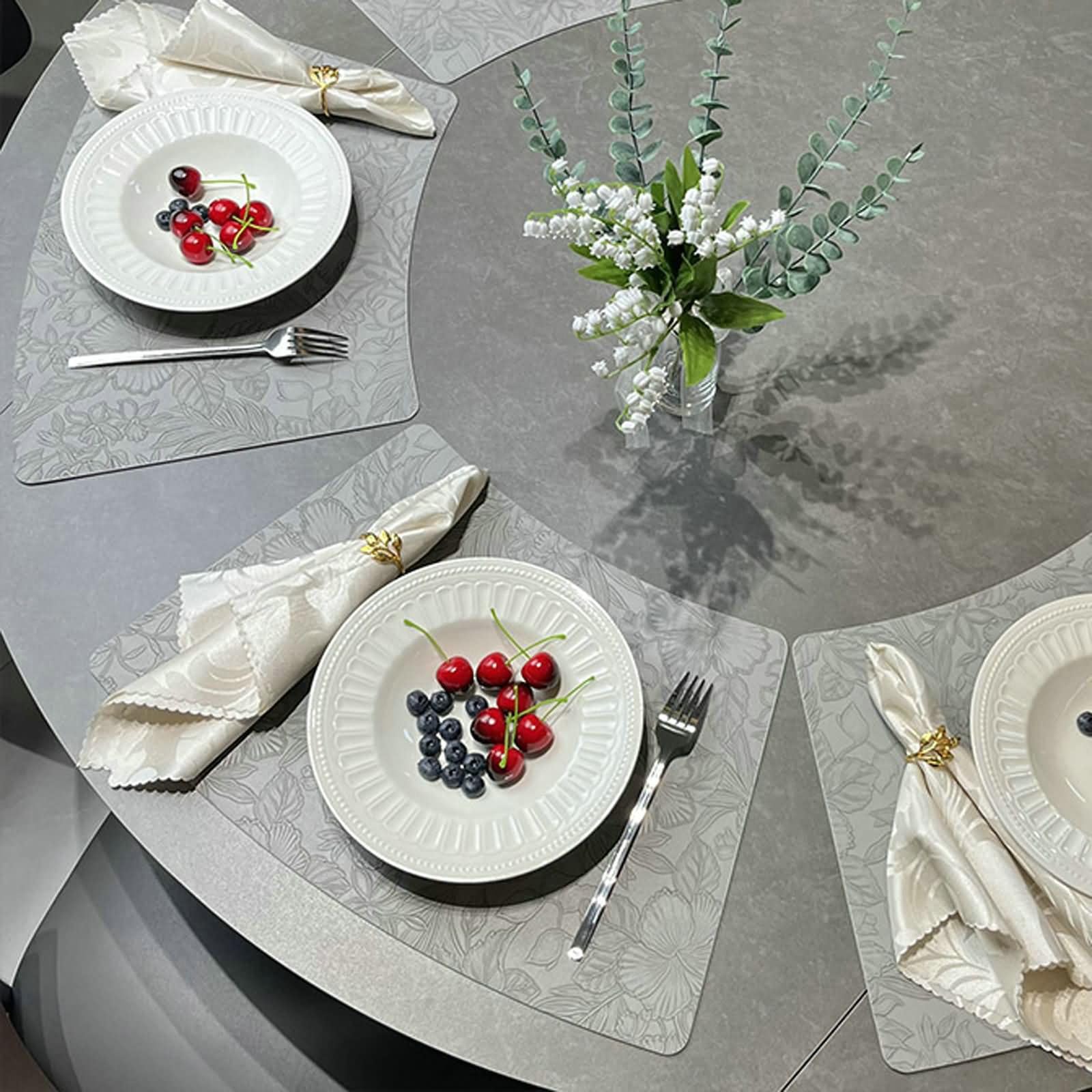Napperon Table Salle à Manger Lavable 6Pièces, 30 x 33 x 48 CM Gris Tapis de Table Antidérapant Salon Cuir, Secteur avec Motif Floral