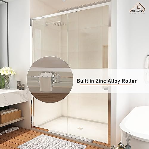 Miniatura 3 de CASAINC Puerta de ducha individual enmarcada, 48 pulgadas de ancho, 72 pulgadas de alto, vidrio templado transparente de 14 pulgadas de grosor,