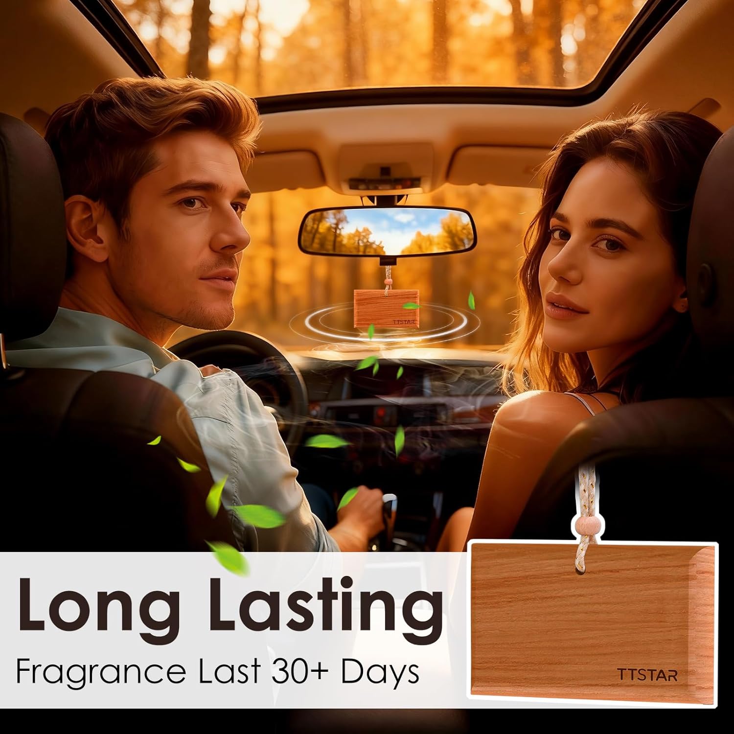 ttstar Car Air Freshener Long Lasting 3 Pack Wood Air Fresheners Refill for Men Women New Car Smell Scent Accessories Odor Eliminator Cleaner with Metal Clip for Vehicle Visor(Teak, Amber& Grove) - Image 7