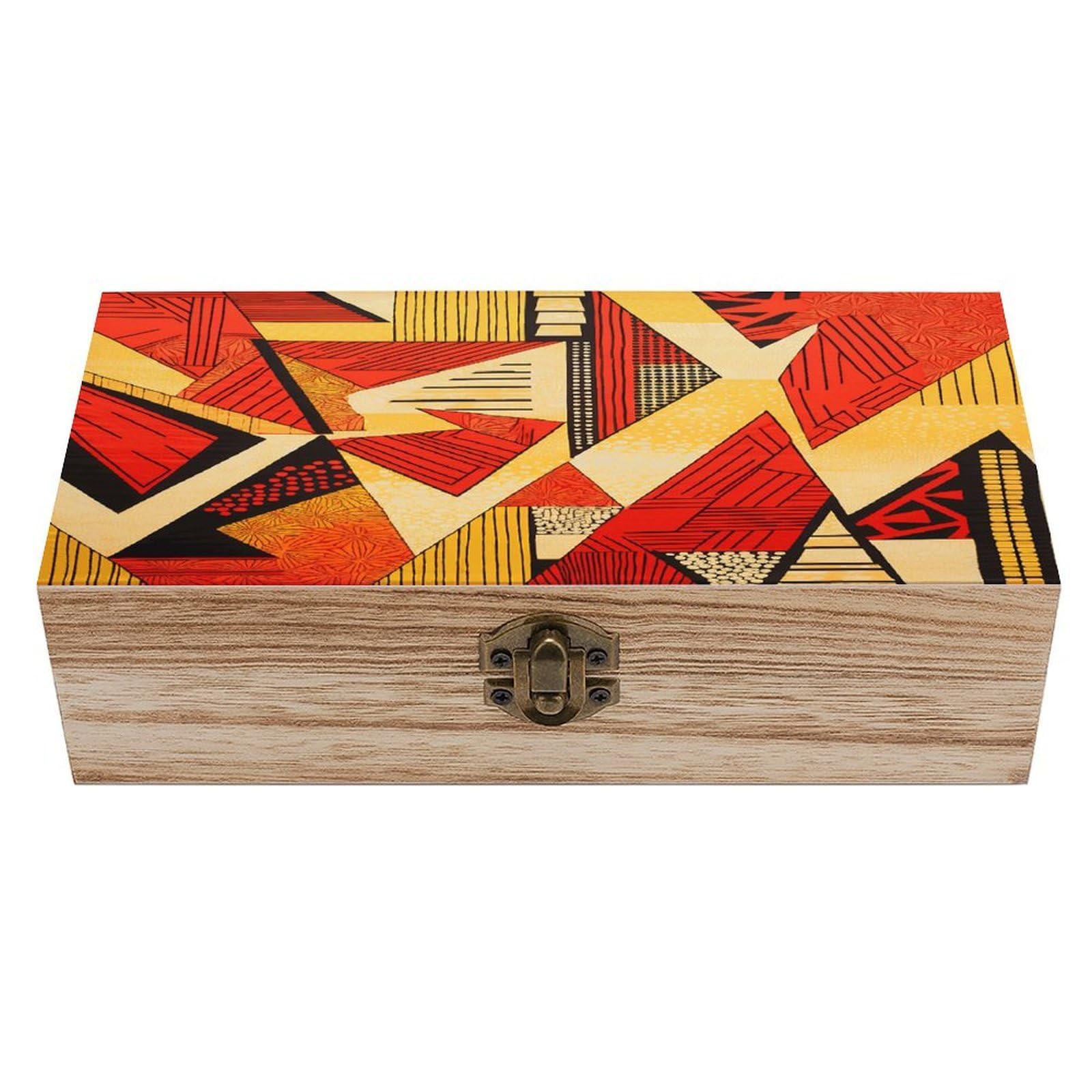 VstaDank African Style Prints Wooden Storage Box Wooden Keepsake Box with A Hinged Lid Fashion Memory Treasure Boxes Decorative Jewelry Case for Crafts Photo Home Decor Wood Gift Box