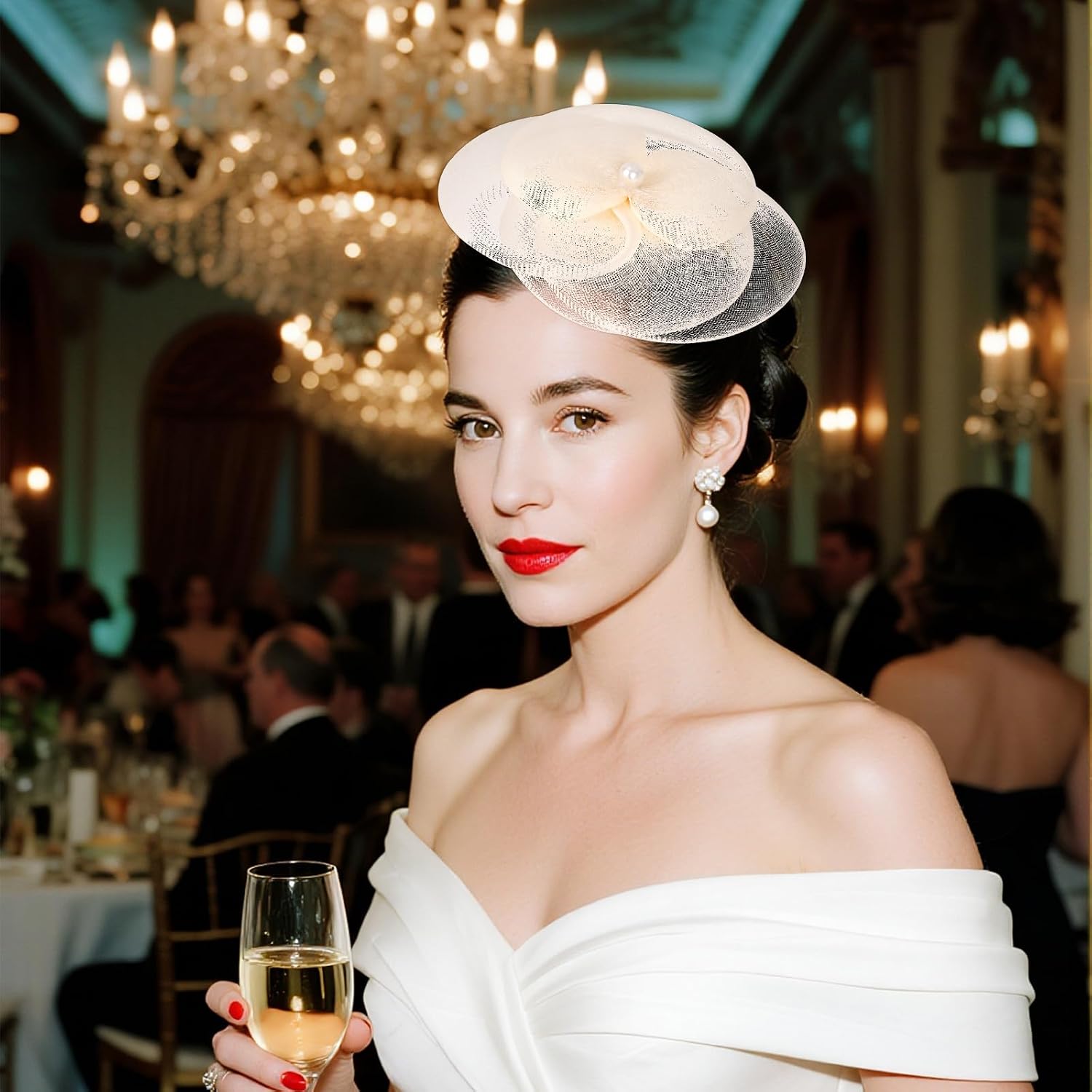 1920s Fascinators Hat for Women Tea Party Flower Headpiece Mesh Hair Clip for Bridal Wedding