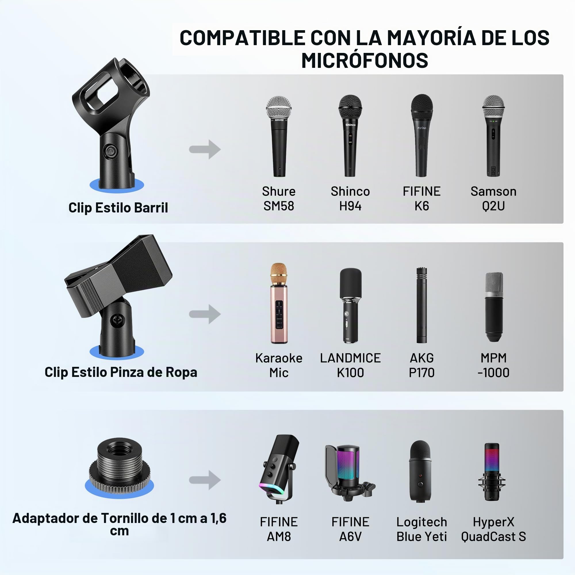 CAHAYA Soporte de Micrófono con Brazo con Dos Pinzas para Microfonos Pie de Micrófono Plegable y Ajustable de 64-158cm para Conciertos Videoconferencias Escenarios