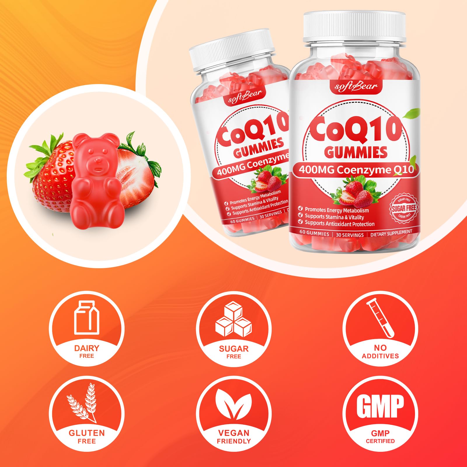 softbear CoQ10 Gummies 400mg Coenzyme Q10 Supplement for Adults, High Absorption coq10 Plus Omega-3, Magnesium, Vitamin B3 & Zinc for Cellular Energy & Antioxidant, Strawberry Flavor 60 Count — Amazon image 6