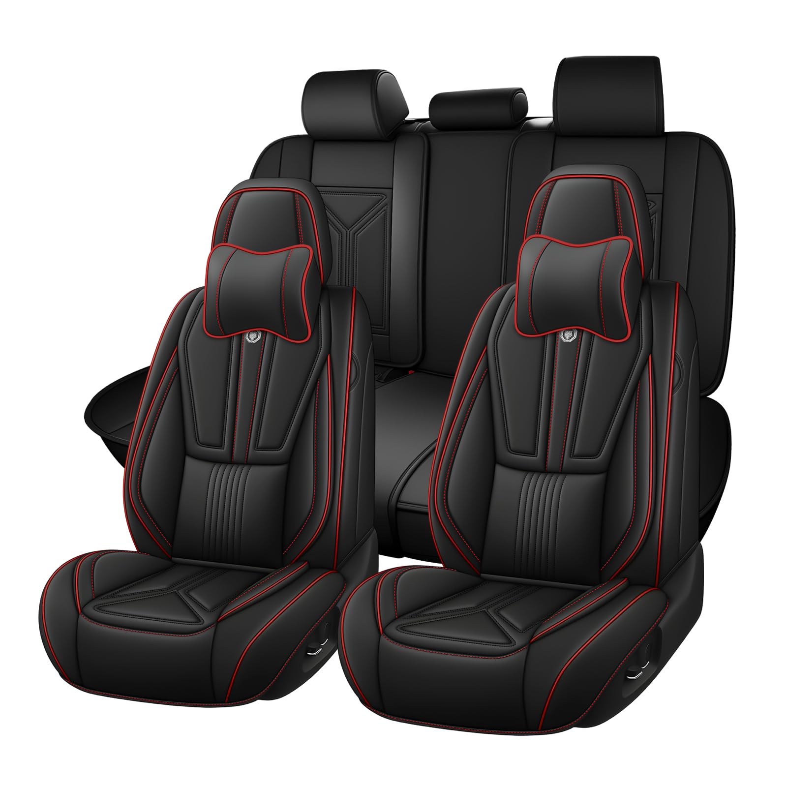 Arazi Custom 5 Full Seat Covers Fit for Toyota Corolla 2009-2025, Full-Coverage Premium Waterproof Nappa Leather Seat Cover（5 Seats Luxury, Black&Red