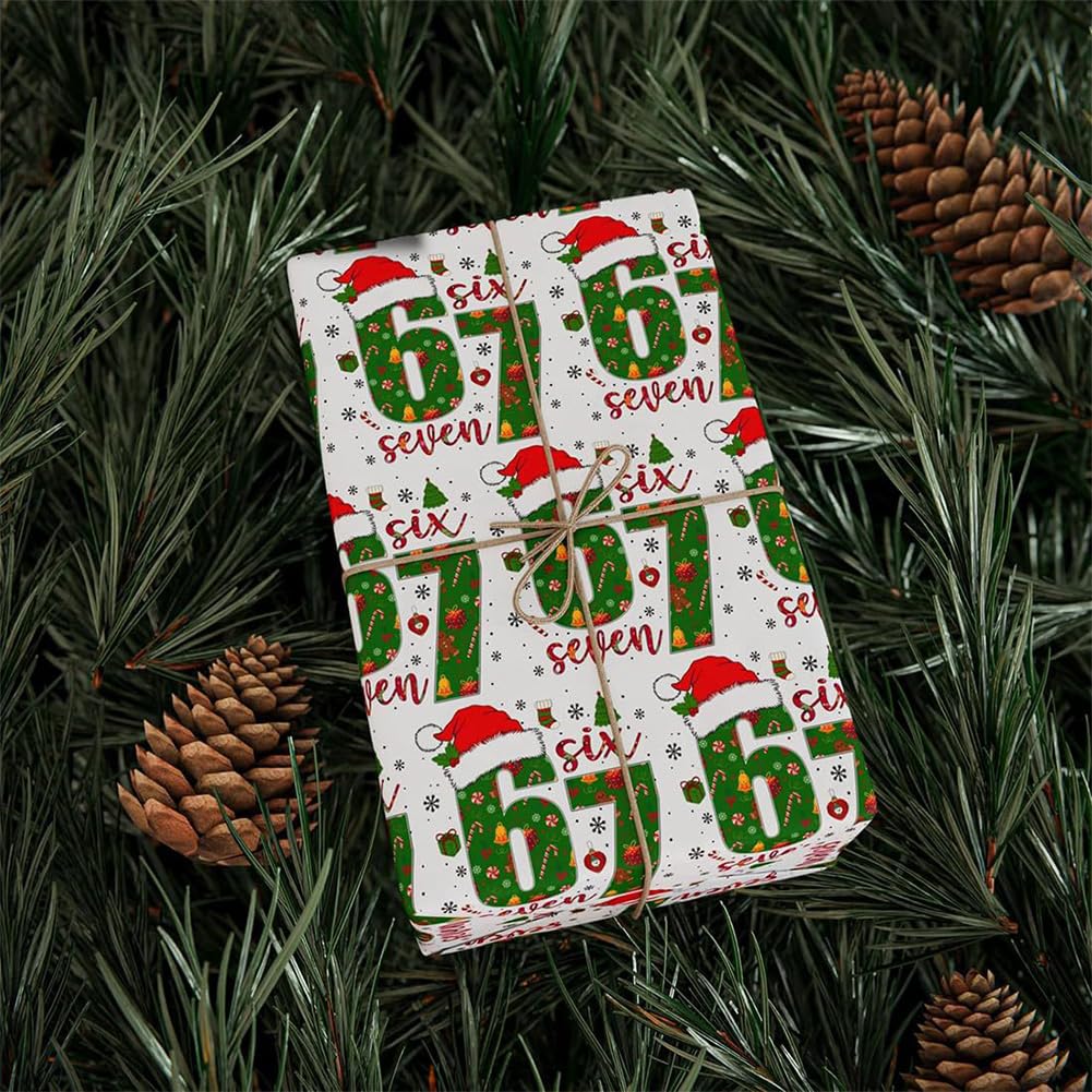 5 szt. zabawny papier do pakowania 67 Edition – Meme Gift Wrap na Boże Narodzenie 6 7 papier do pakowania unikalna zgnilizna mózgu Gen A Meme rolka papieru vintage sześć siedmiu dekoracji