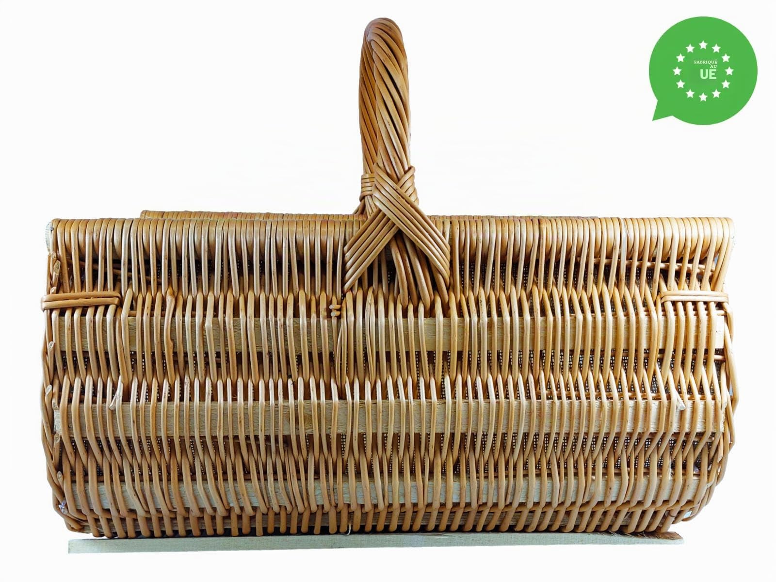 Panier en osier, panier en bois, panier de cheminée en osier naturel, cousu avec du jute (L) 50 x (B) 36 x (H) 29/43 cm