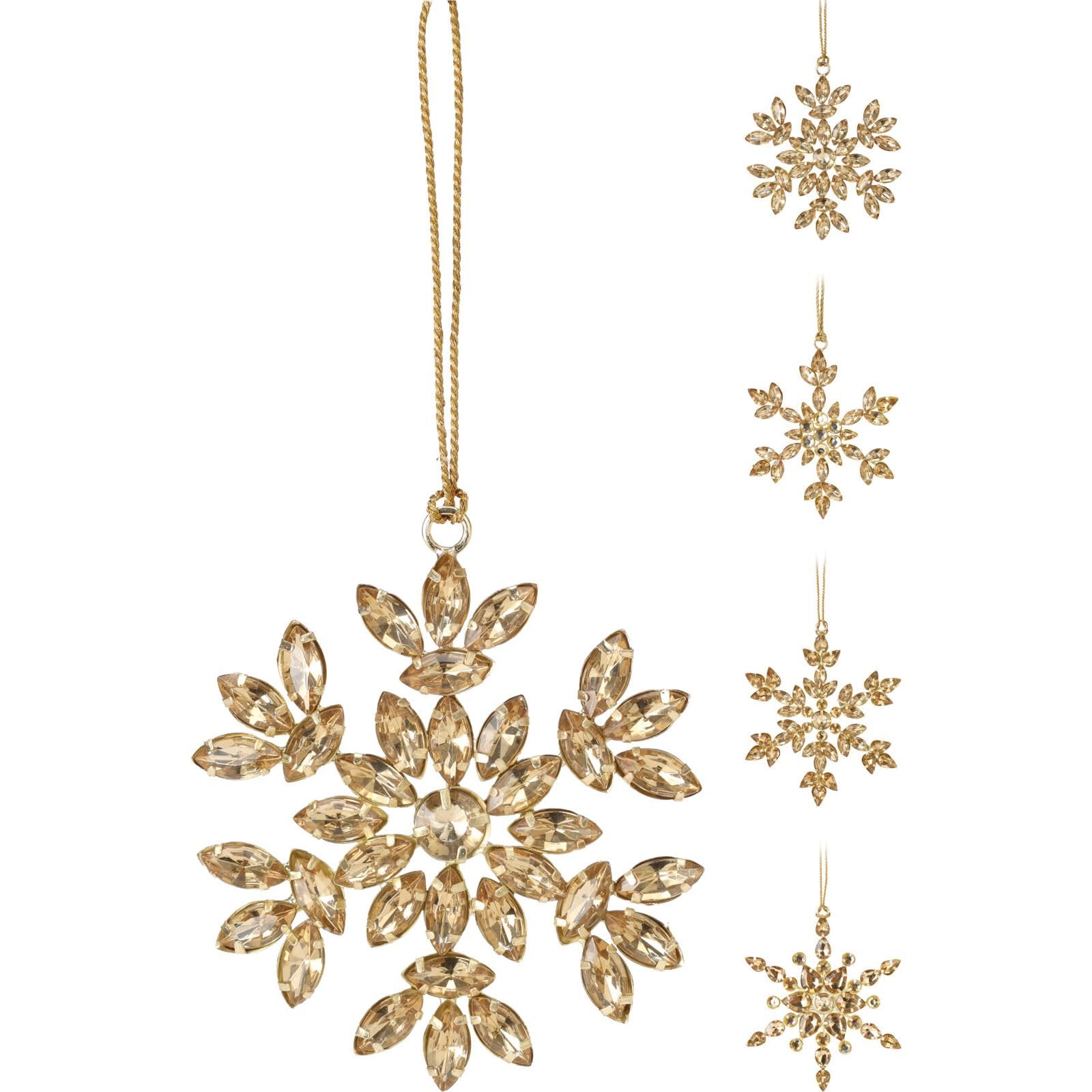 Carousel Home Gold Snowflake Christmas Tree Bauble | Rhinestone Christmas Tree Ornament | Snowflake Hanging Decoration - 10 Cm ~ Design Varies