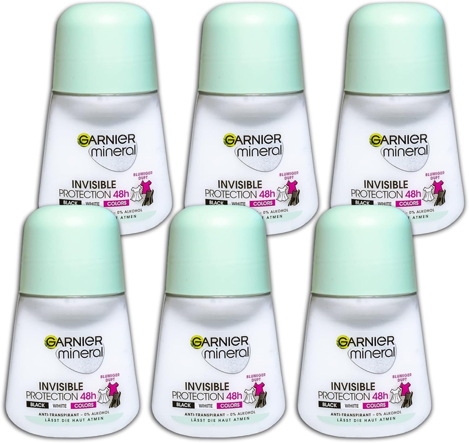 Garnier Mineral Invisible Black, White & Colors Roll-on antyperspirant 6 x 50 ml