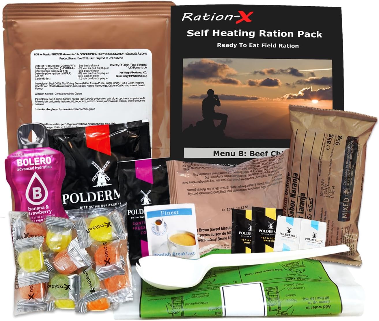 Ration-X Self Heating Field Ration Pack Ready To Eat Meal Menu B