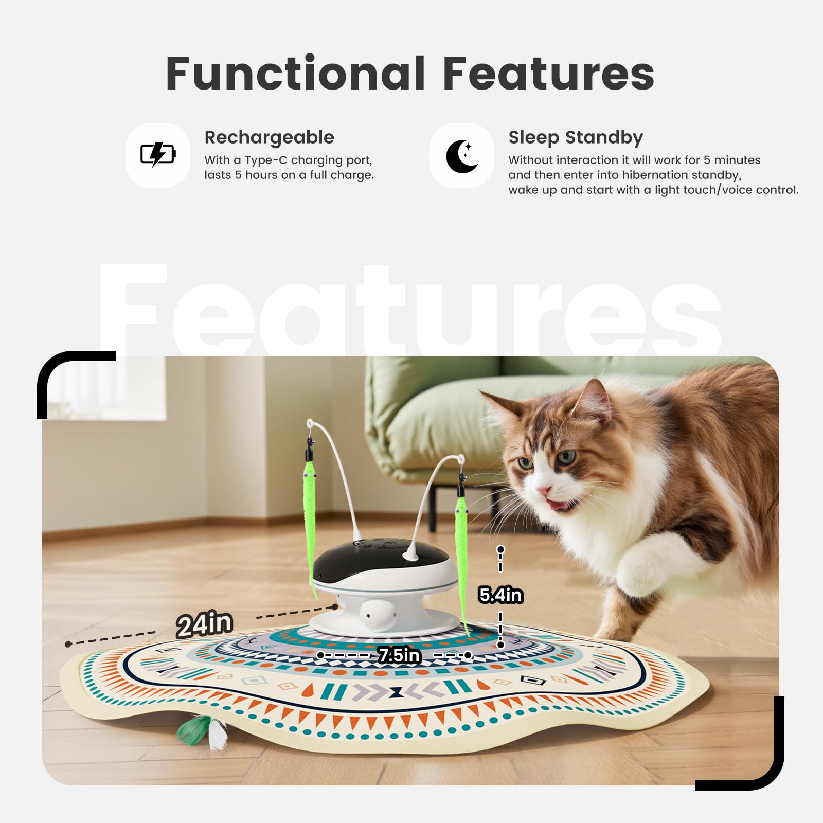 Gardner Pet Jouet Interactif pour Chat 5-en-1 Rechargeable, Jeu Automatique de Cache-Cache avec Plumes Mobiles, Billes Roulantes et Sons d'oiseaux, Jouet d'Intérieur pour Toutes Races -Beige