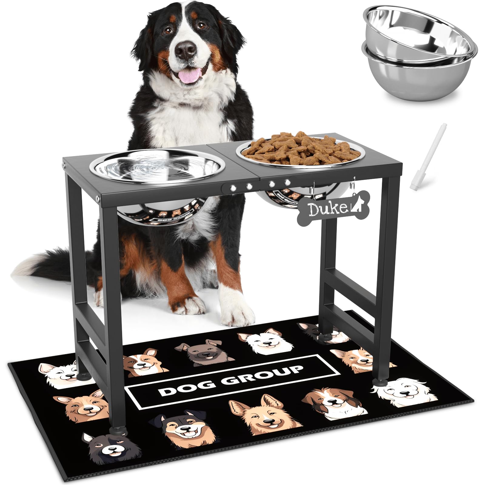 ADENGL Cuencos elevados para perros para razas grandes y grandes, soporte elevado con 2 cuencos de acero inoxidable (102 onzas) y alfombrilla a prueba de derrames, comedero para perros de 17 pulgadas