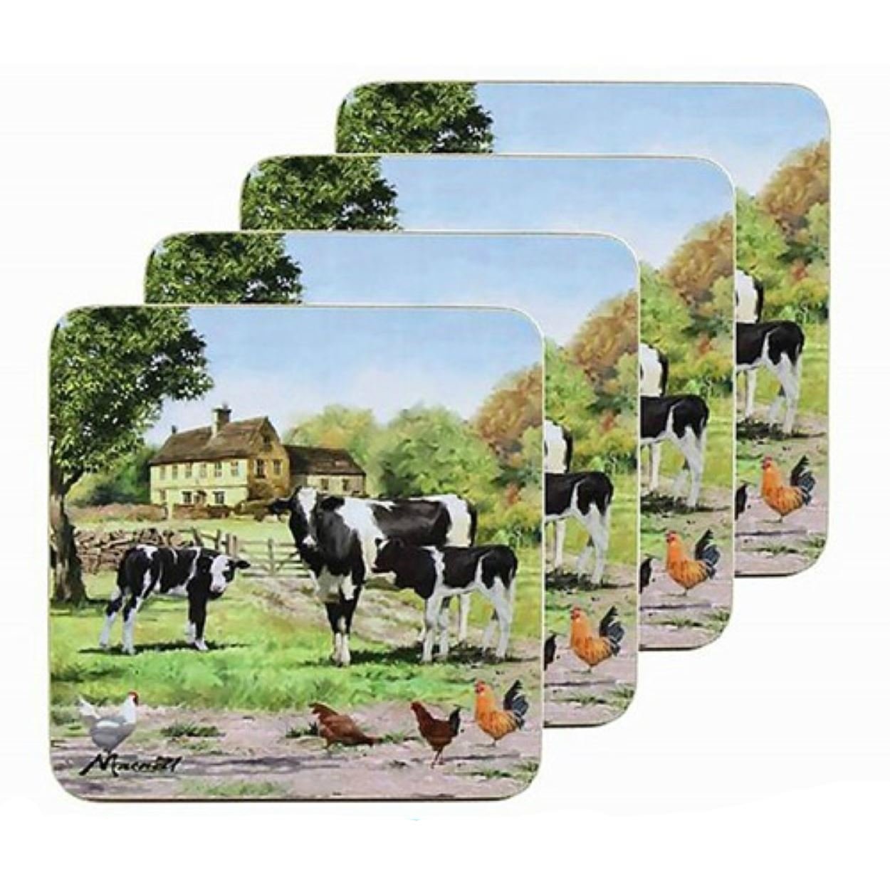 The Leonardo Collection Wood Macneil Studios Cow And Calves Farmyard Set Of 4 Coasters Or Drink Mats