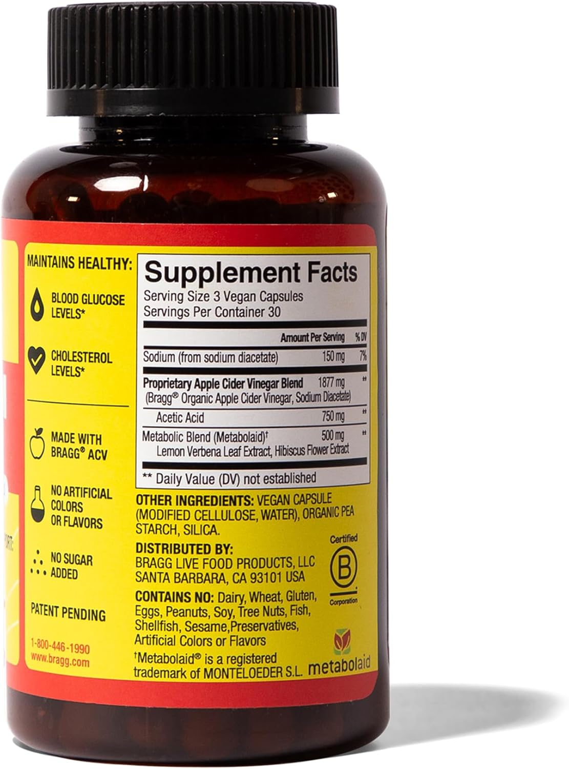 Bragg Metabolism Support Apple Cider Vinegar Capsules With B...