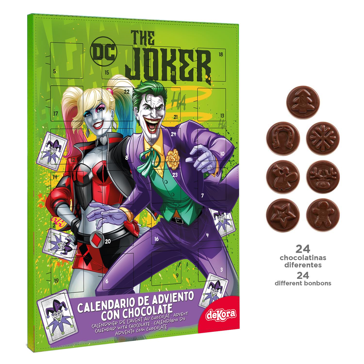 Calendario de Adviento Joker y Harley Quinn 24 Chocolatinas 50g Chocolate con Leche Navidad
