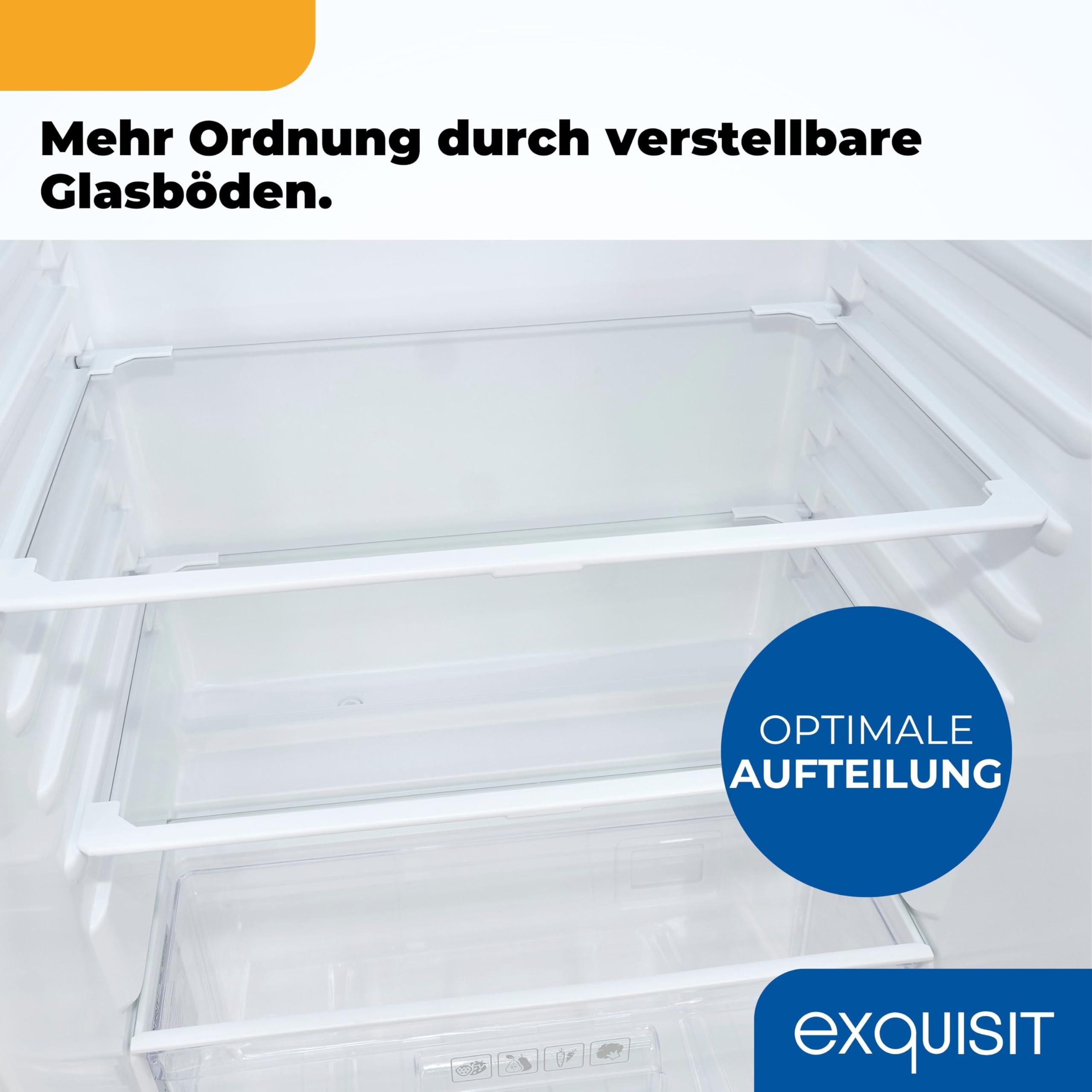 Exquisit EKS5131-V-040E Einbau-Kühlschrank 129 Liter 88 cm Nische Vollraumkühlschrank LED-Licht 39 dB leise Energieklasse E