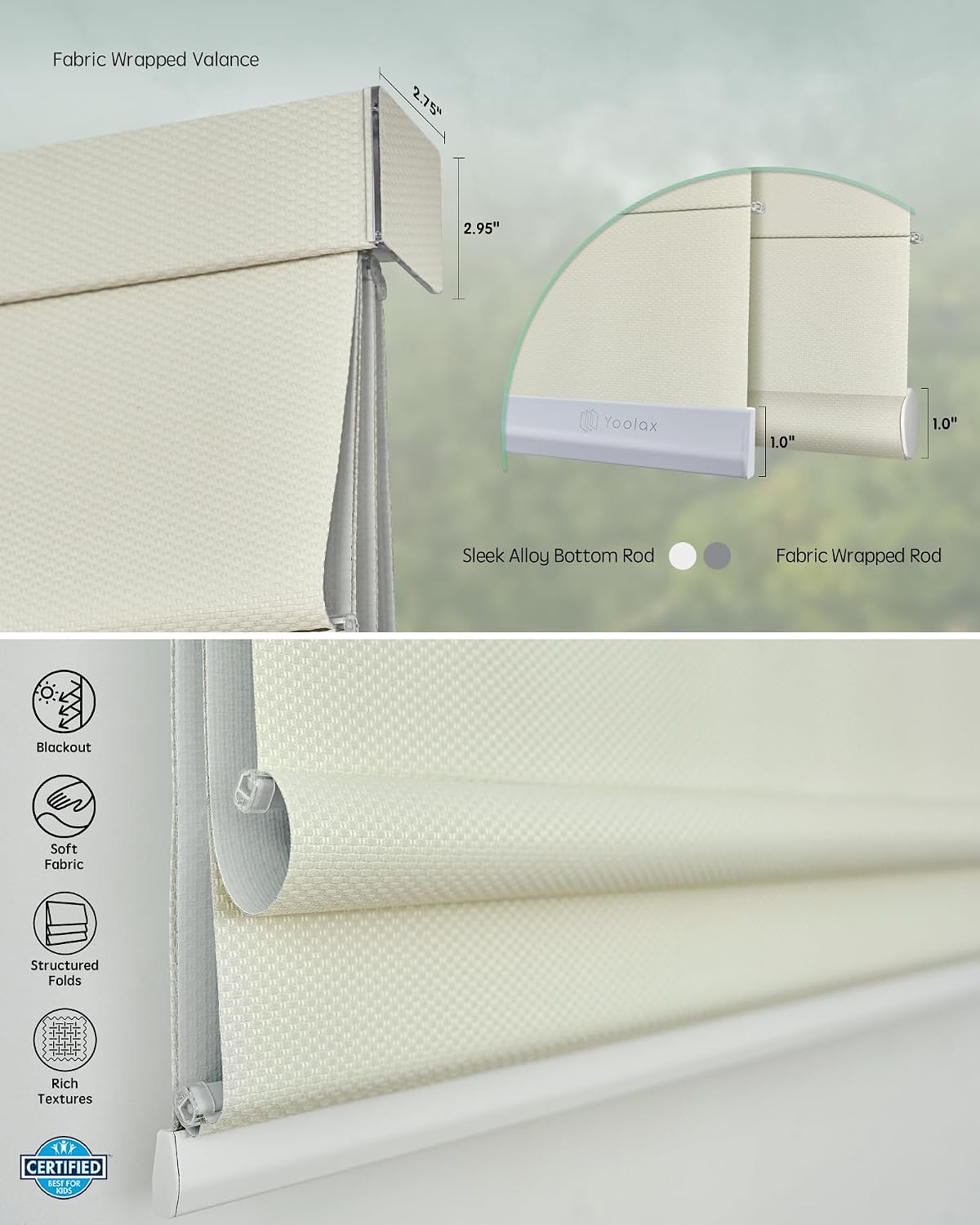 Yoolax Motorized Roman Shades with Remote, Soft Fold Blackout Roman Shades Work with Alexa Google Apple Home, Custom Smart Window Blinds for Bedroom Living Room Dining Area (Woven Beige)