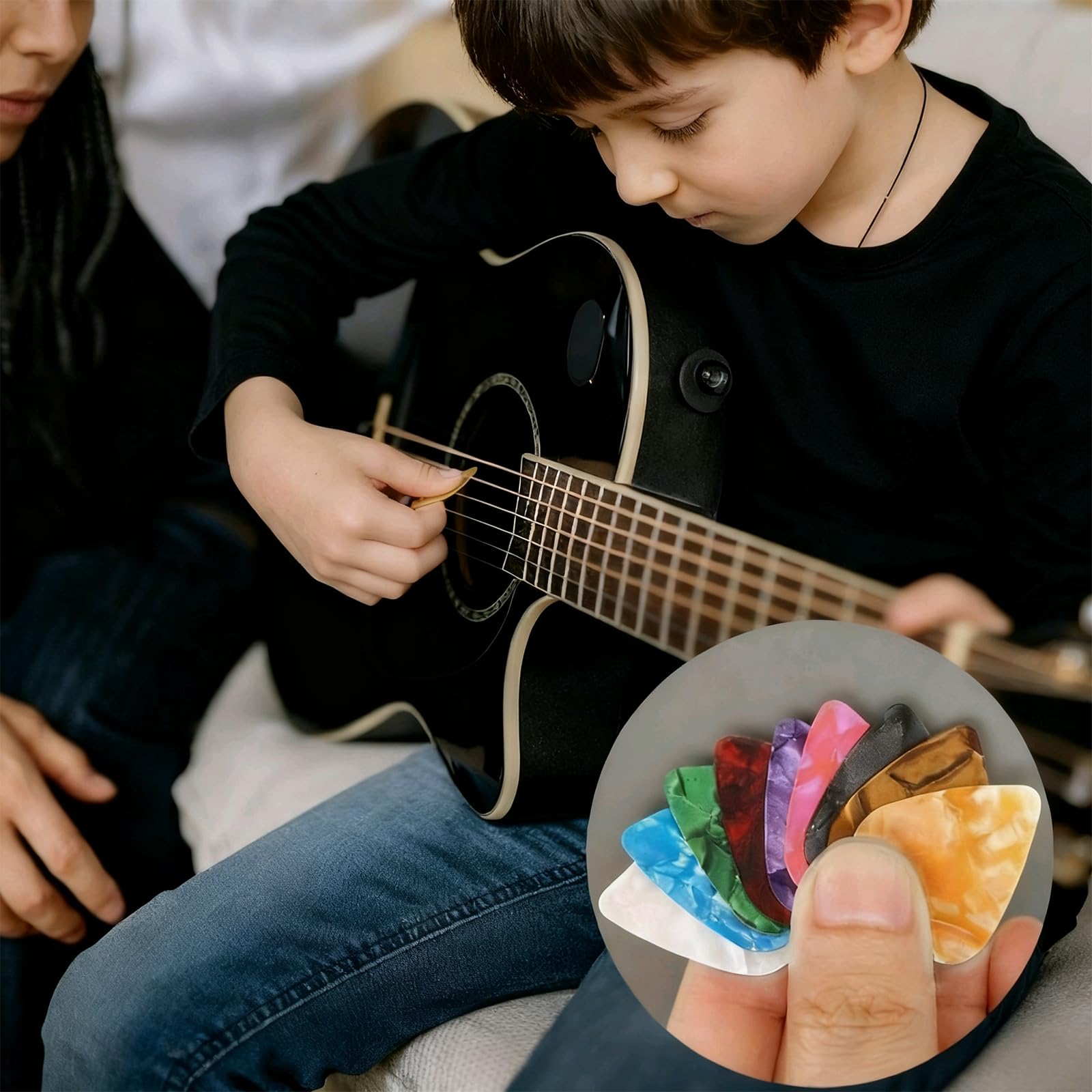Paquete de 21 púas de guitarra con caja organizadora y collar de púa de aleación de zinc, 0.46 0.71 0.96 mm, púas de celuloide para guitarras acústicas eléctricas, bajo, ukelelele, regalo de guitarra