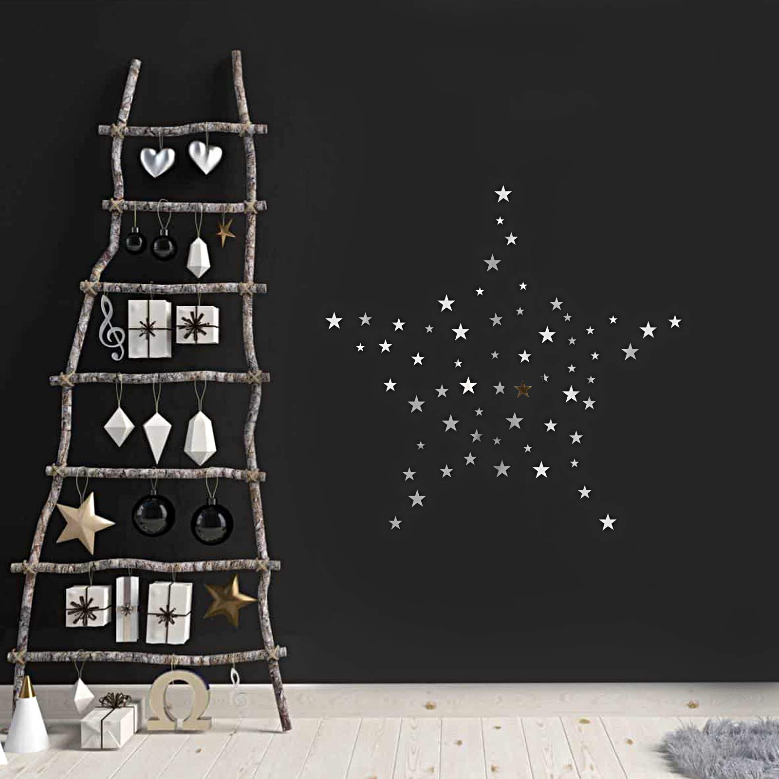 Spiegel Wandaufkleber Sterne - 164 Stück 3D Acryl Sticker | Abnehmbar Silber