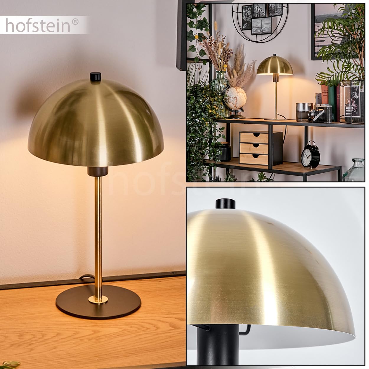 Lampe de table Sandvig, lampe de chevet moderne en métal laiton/noir, ronde au design rétro/vintage, Ø 20 cm, hauteur 36 cm, avec interrupteur marche/arrêt sur le câble, 1 x E14, sans ampoule