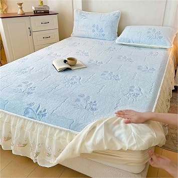 Elastic Bed Sheets, Ultra Thick & Soft Fluffy Velvet Velvet Fitted Sheet, Thickened Luxury Bottom Sheet, Bedsheet Bed Sheet Mattress Protector, Machine Washable and Non-FadeBlue,Twin 35x79in