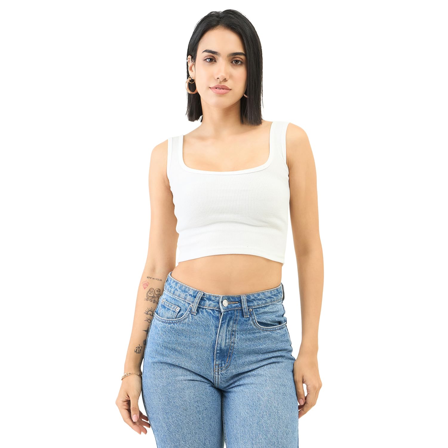 bearbrother Women's Ribbed Square Neck Sleeveless Crop Tank Top-picture-2