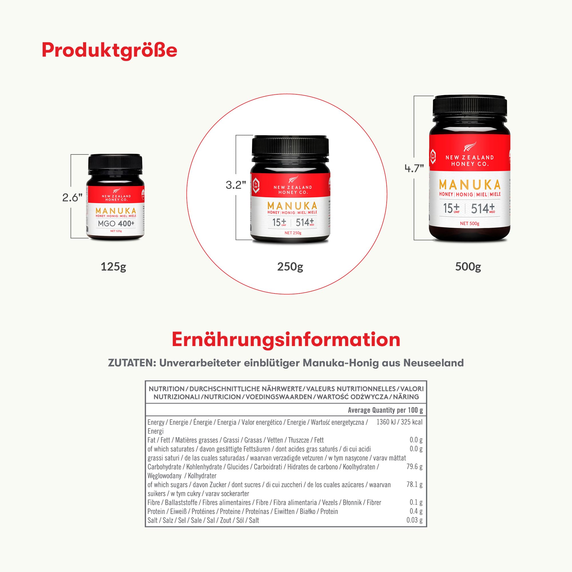 Manuka Honig MGO 514+ UMF 15+ 250g Aktiv Roh Hergestellt in Neuseeland Zertifiziertem Methylglyoxal Gehalt