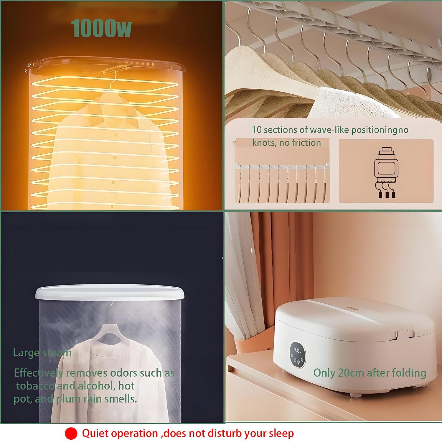 Przenośna suszarka do ubrań, automatyczna bezprzewodowa szafa parowa o mocy 1000 W, składana suszarka do ubrań, cyrkulacyjny przepływ ciepła 360°, do ubrań i tkanin