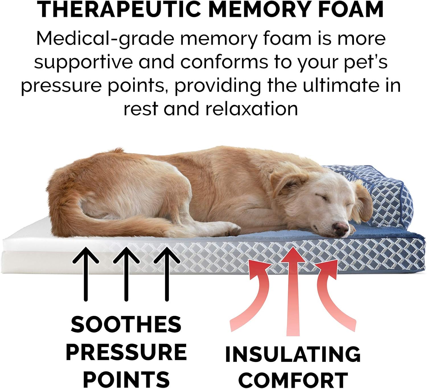 Furhaven Memory Foam Dog Bed for Large Dogs w/ Removable Bolsters & Washable Cover, For Dogs Up to 125 lbs - Plush & Woven Decor Comfy Couch Sofa - Diamond Blue, Jumbo Plus/XXL