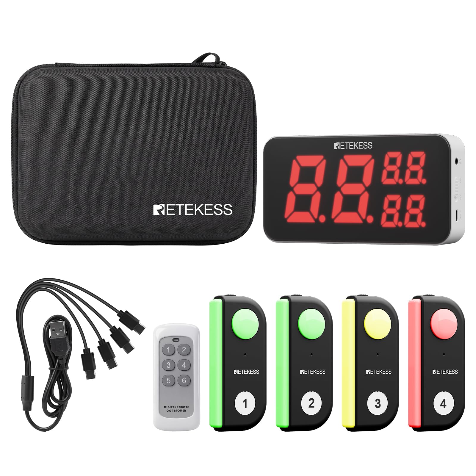 Retekess TM103 Sistema Inalámbrico para Concurso, Pulsador Quiz（1-4） | para Juegos de Preguntas, para Actividades Familiares, Operación con Una Mano, Modos Múltiples