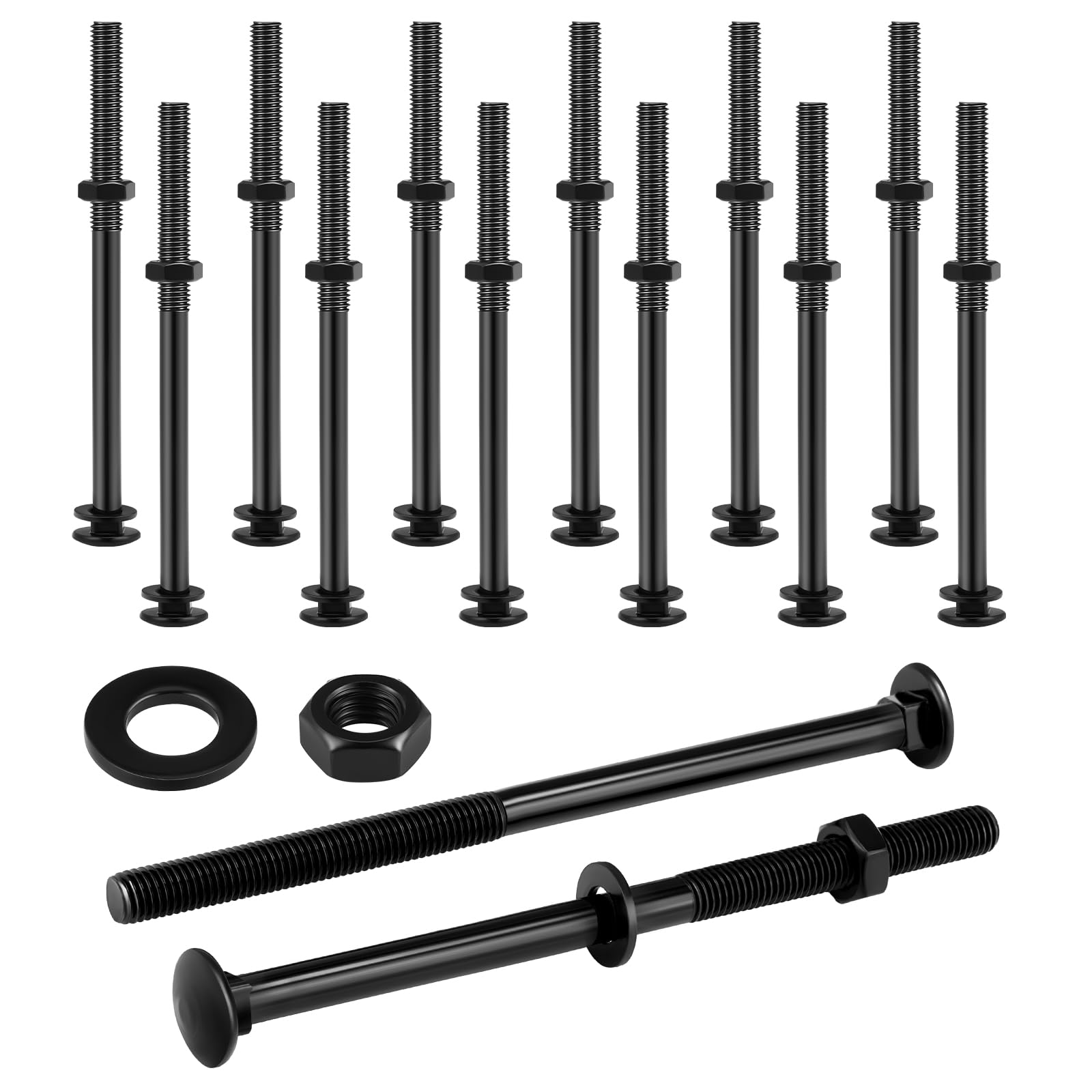 Zonon Carriage Bolts - 12 Sets Black Galvanized -1