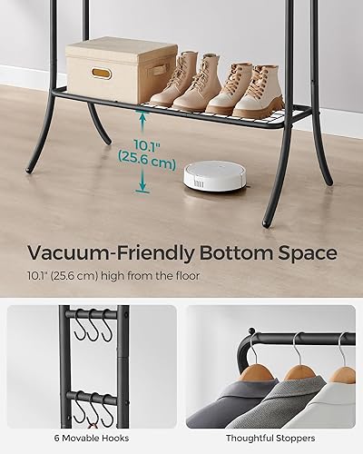 Miniatura 6 de SONGMICS Perchero para ropa, perchero de ropa resistente, perchero de ropa de doble barra, 6 ganchos, estante inferior, almacenamiento de ropa y