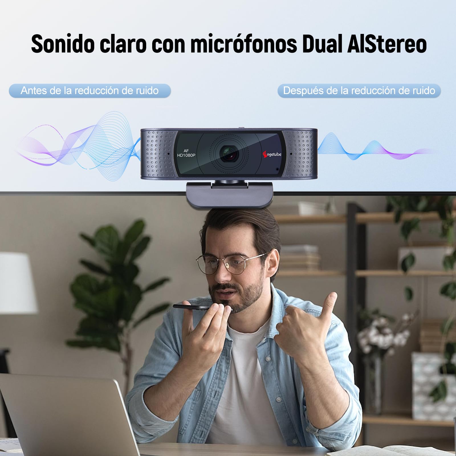Angetube Webcam para PC - 1080P Full HD Streaming Webcam con Cubierta Protectora incorporada