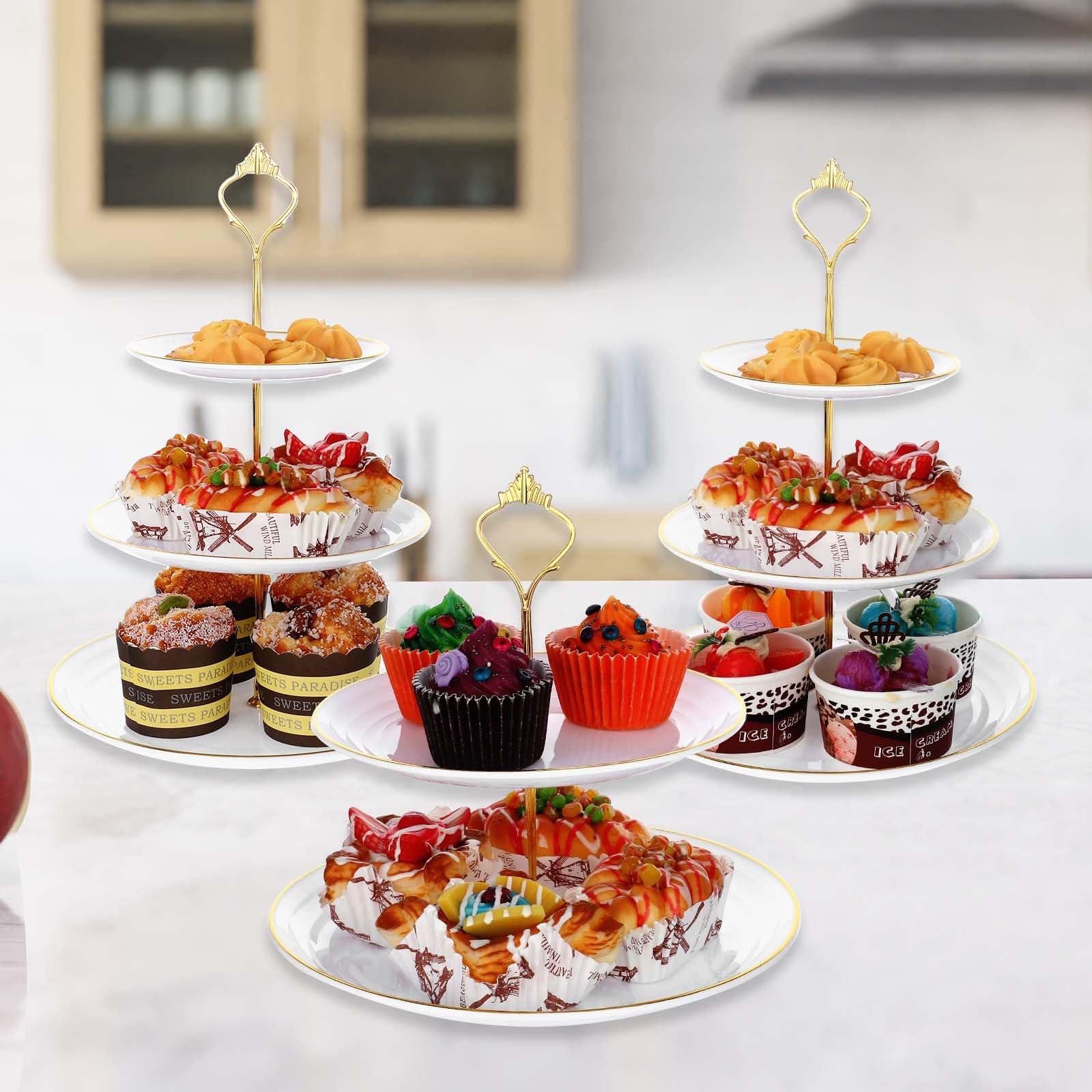 Wutfuooo 3 Pack Tiered Cupcake Stand, Plastic Cupcake Stand Tower, 3 Tier Round Shape Dessert Serving Tray, White Cookie Candy Buffet Stand For Tea Party, Baby Shower, Wedding, Birthday, Christmas - View #11