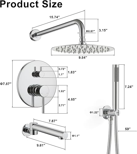 Miniatura 4 de Clihome Juego completo de grifos de ducha de 10 pulgadas con sistema de cabezal de ducha de lluvia con cabezal de ducha de mano, cabezal de ducha