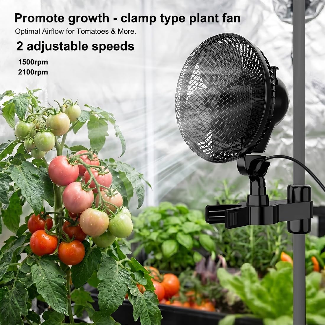 Grow Ventilator Oszillierend mit Clip, 2 Geschwindigkeitsstufen, Grow Clip-Ventilator Klemmbar für growzelt, 20W, 32 dBA Leiser Lüfter für Umluft Pflanzen Ventilatoren für Growzelt Growbox