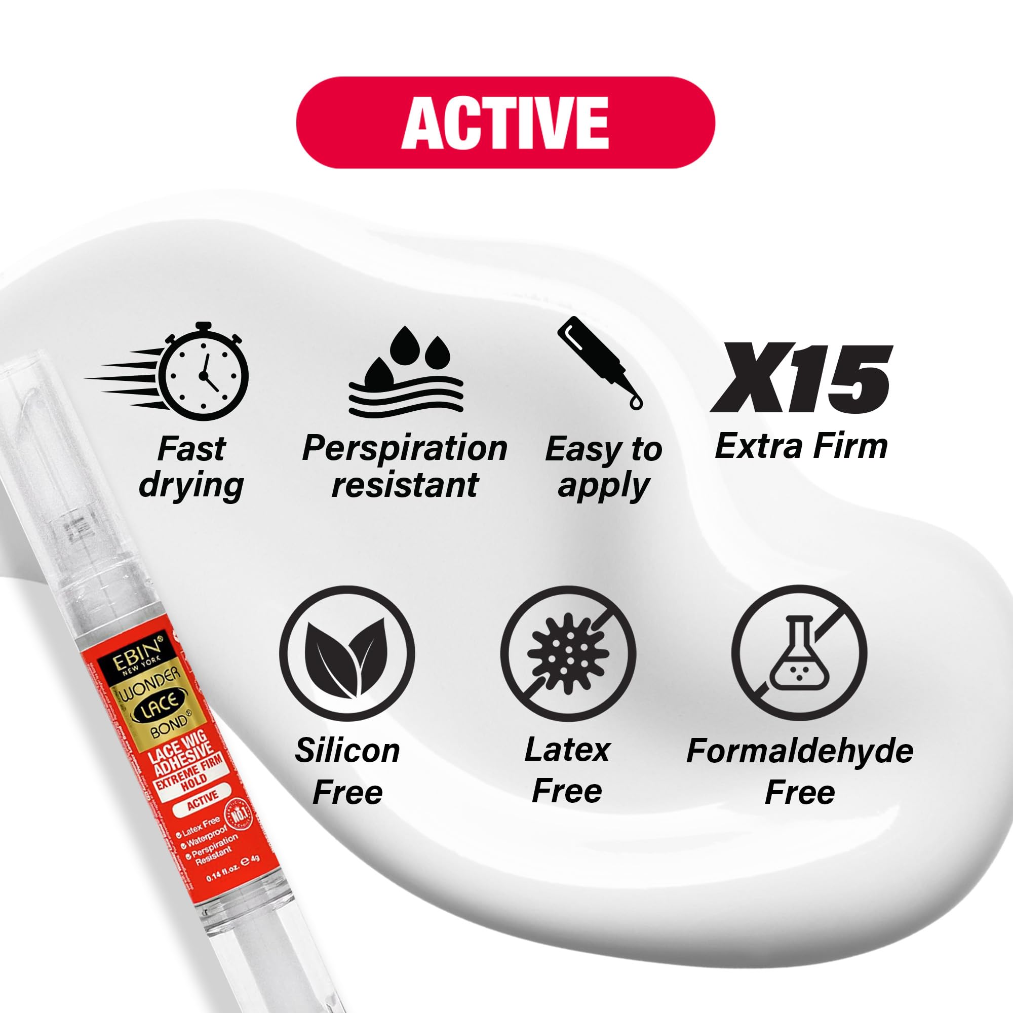 Wonder Lace Bond Silicone Pen Type 4g - Active (Extreme Firm Hold) | No Residue Improved Formula Easy to Apply Fast Drying Waterproof Latex Free Perspiration Resistant - Image 2