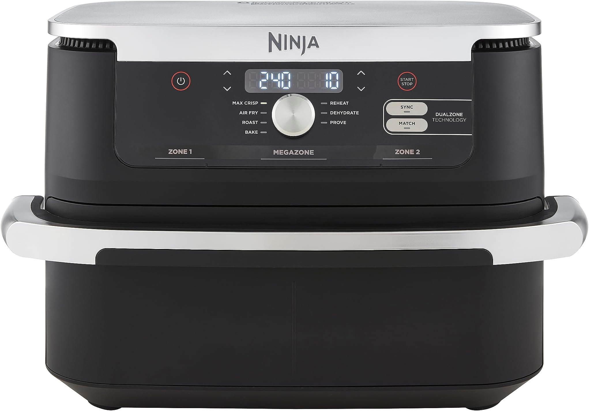 Ninja Foodi FlexDrawer Hot Air Fryer, Dual Zone, Converts to MegaZone 10.4L, 7-in-1, Dual Zone, with Little to No Oil, Non-Stick Dishwasher Safe Parts, Black AF500EU