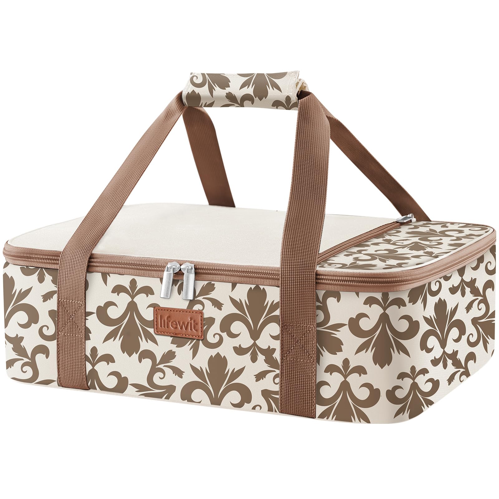 Lifewit Casserole Carrier for Hot or Cold Food, Insulated Casserole Baking Dish Bag Food Carrier, Lasagna Holder for Potluck/Parties/Picnic/Cookouts, Fits 9"x13" Baking Dish, Cream