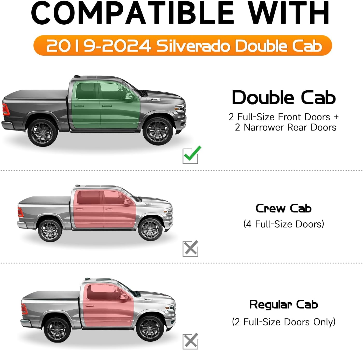6" Wide Textured Black Running Boards, Compatible with 2019-2024 Chevy Silverado 1500/2500/3500 Double Cab, Steel Nerf Bars Side Steps