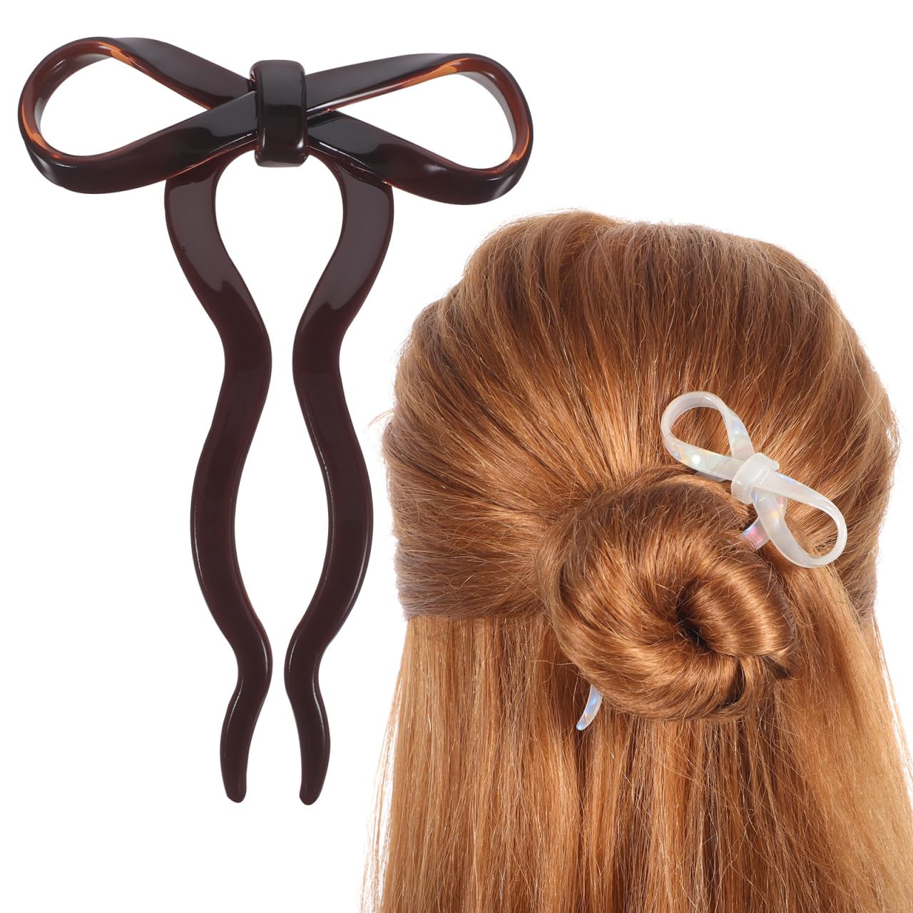 FRCOLOR French Hair Pins 2 Pcs Bow Hairpin U Shaped Hair Pins for Buns and Updos Acetate Styling Accessories for Ponytails Braids All Types
