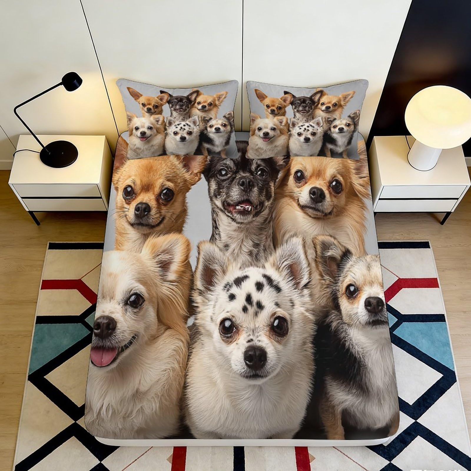 3D Printed Chihuahua Dogs Fitted Sheet Microfiber Soft Breathable Cute Puppy Bed Cover for Bedroom Dormitory Guest Room Mattress Protection Decor 120x200x25cm