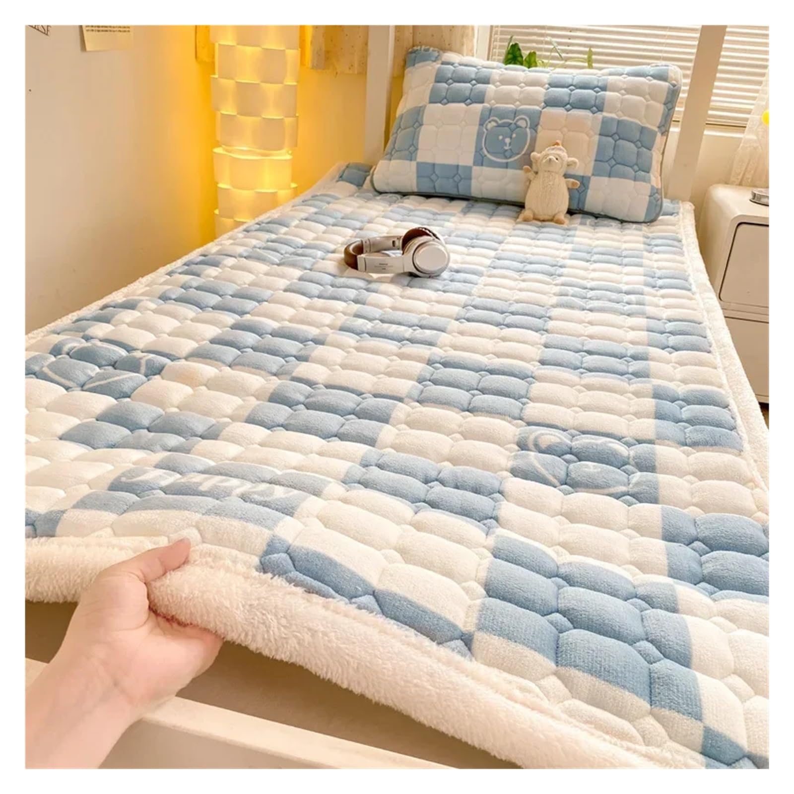Funda gruesa de terciopelo premium cubrecolchón de invierno alta densidad 180 x 200 cm