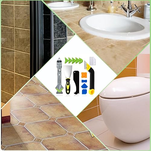 Miniatura 7 de Kit de herramientas de calafateo de silicona, herramienta de acabado de sellador 5 en 1 con cabeza de acero inoxidable, cuchillo de masilla, 3